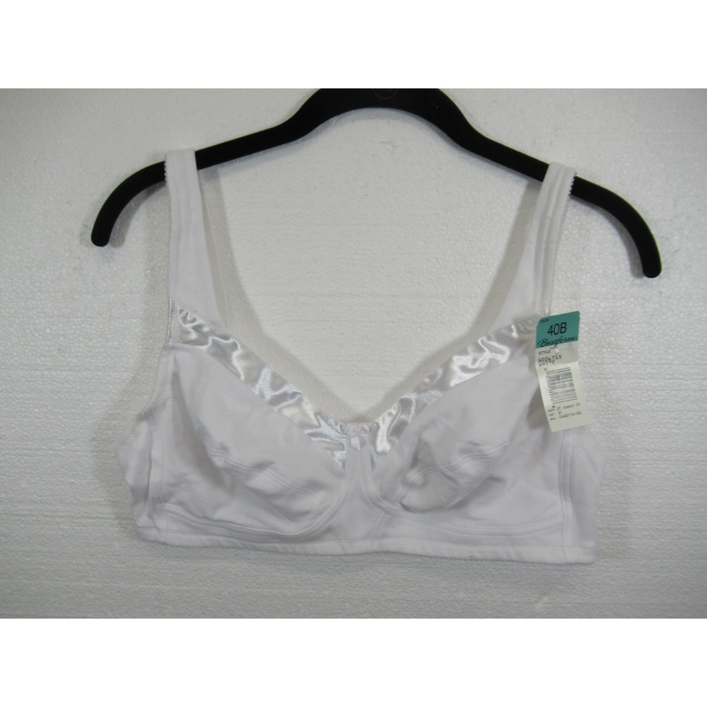NEW Bestform Cotton Unlined Bra 40B White Wireless Satin Trim 5006715
